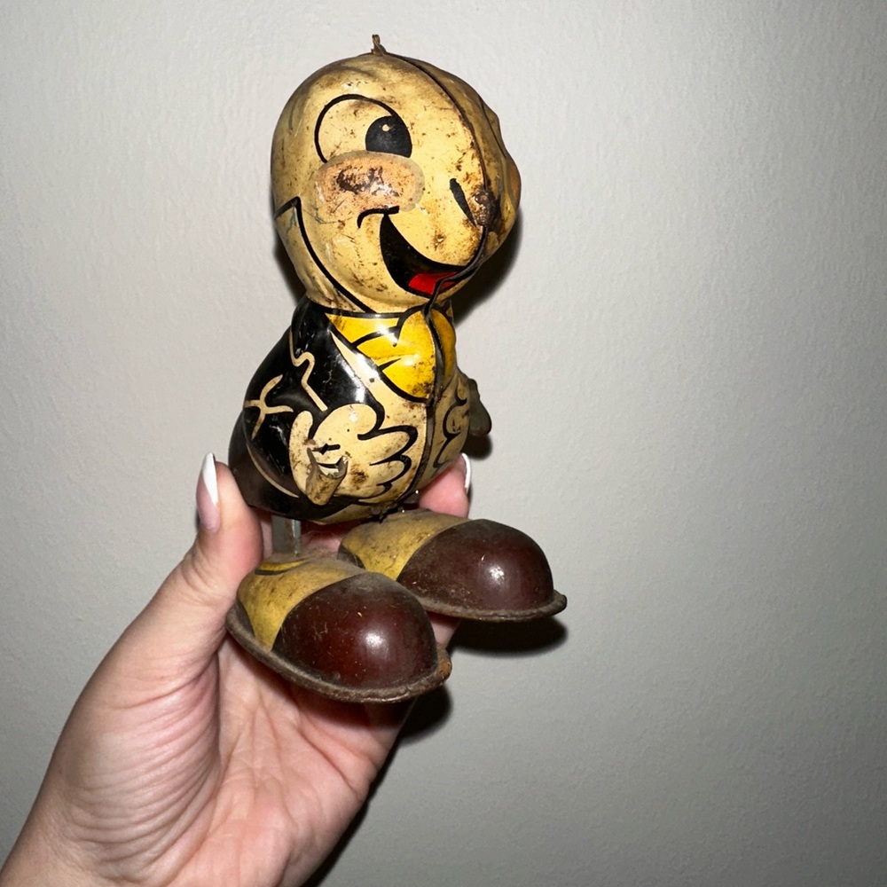 Disney Vintage Linemar Jiminy Cricket Tin Wind-Up Toy Japan As Is